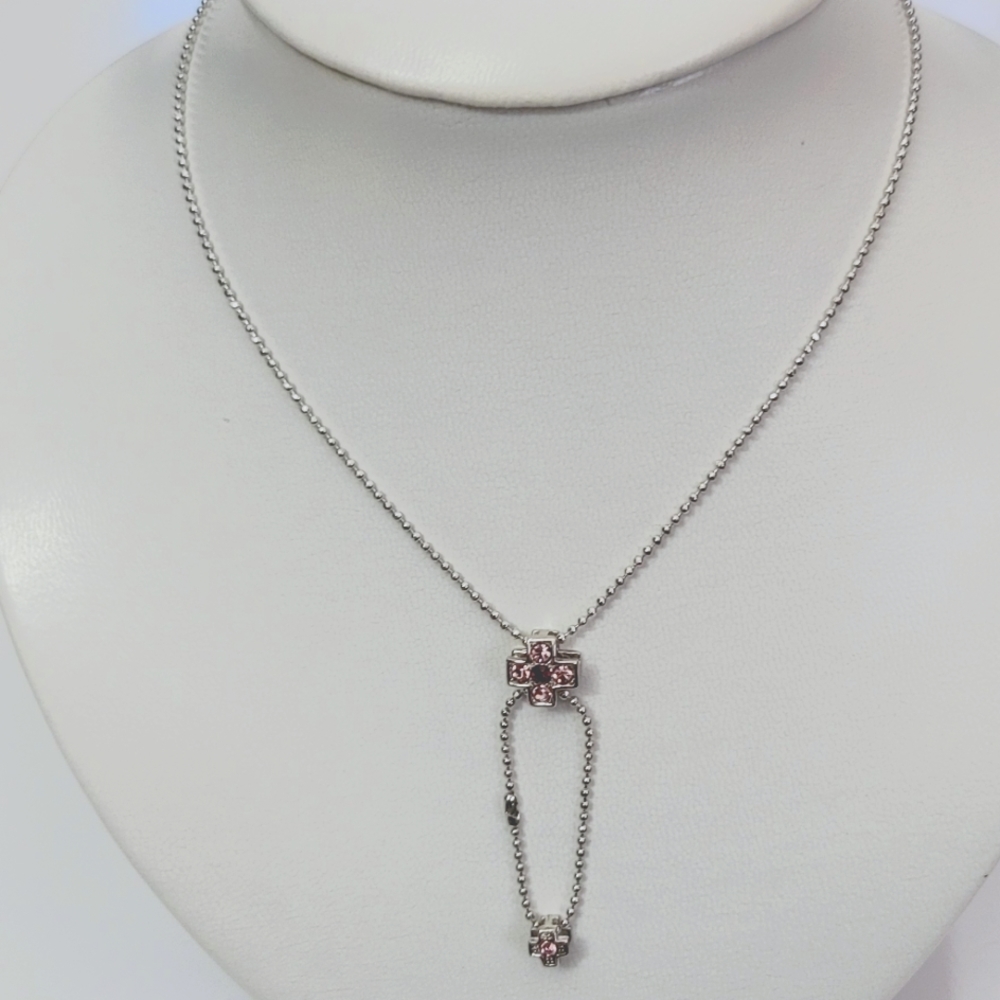Silver plated double cross necklace
